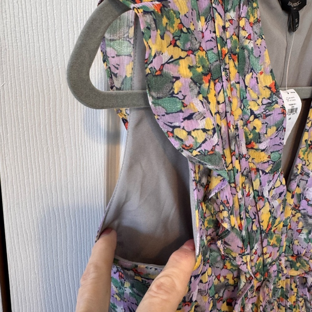 Banana Republic Sleeveless Floral Ruffle Pleated Midi Dress Sz XS Deep VNeck NWT - Picture 6 of 12